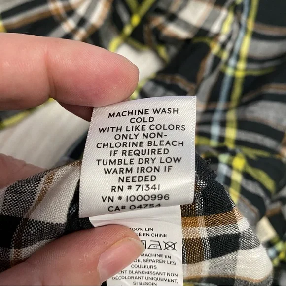 L.L. Bean Signature Linen Plaid Button-Down Shirt Slim Fit Medium - Picture 8 of 12